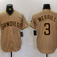 San Diego Padres #3 Jackson Merrill Tan NEW 2023 Cool Base Stitched Baseball Jersey