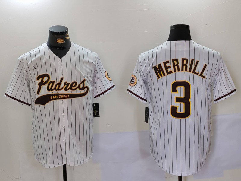 San Diego Padres #3 Jackson Merrill White 2023 Cool Base Stitched Baseball Jersey