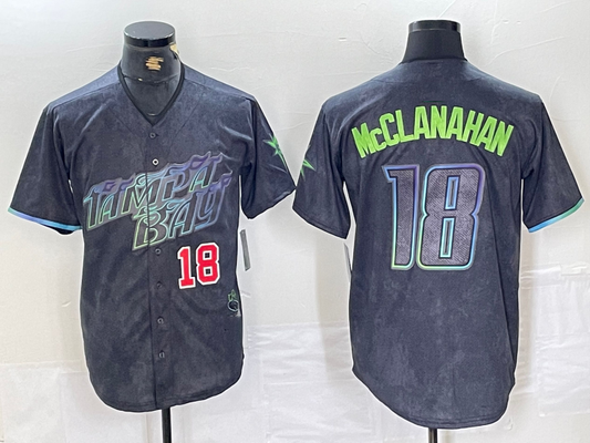 Tampa Bay Rays #18 Shane McClanahan Number Charcoal 2024 City Connect Limited Stitched Baseball Jerseys