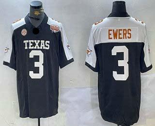 T.Longhorns #3 Quinn Ewers Black White 100TH FUSE Stitched American College Jerseys