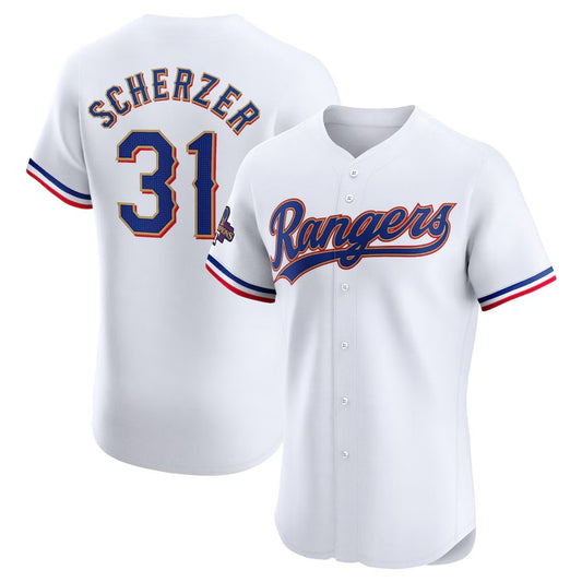 Texas Rangers #31 Max Scherzer 2024 Gold Collection Elite Player Jersey – White Baseball Jerseys