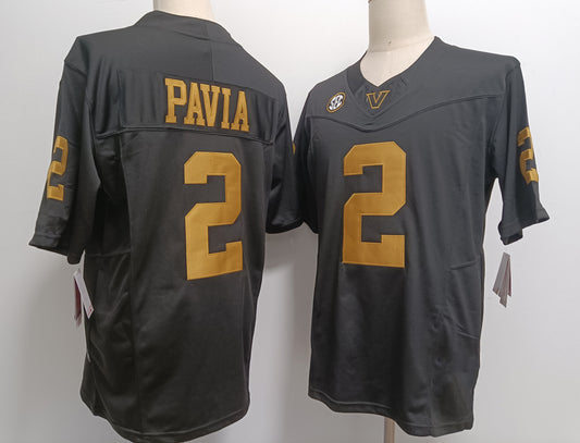 V.Commodores #2 Diego Pavia Black Gold FUSE Football Stitched American College Jerseys