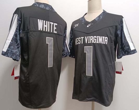 W.Virginia Mountaineers #1 Jahiem White Black FUSE American College Jerseys