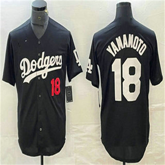 Los Angeles Dodgers #18 Yoshinobu Yamamoto Black Home Authentic Patch Jersey Baseball Jerseys