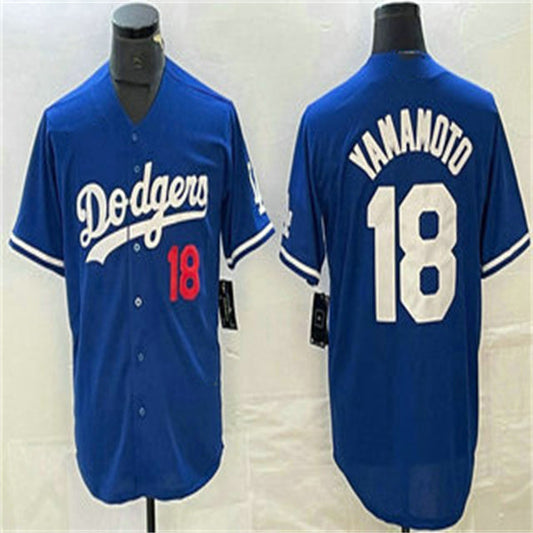 Los Angeles Dodgers #18 Yoshinobu Yamamoto Blue Home Authentic Patch Jersey Baseball Jerseys