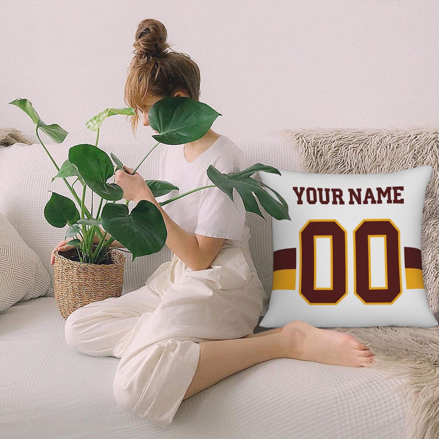 Custom W.Football Team White Decorative Throw Pillow Case - Print Personalized Football Team Fans Name & Number Birthday Gift