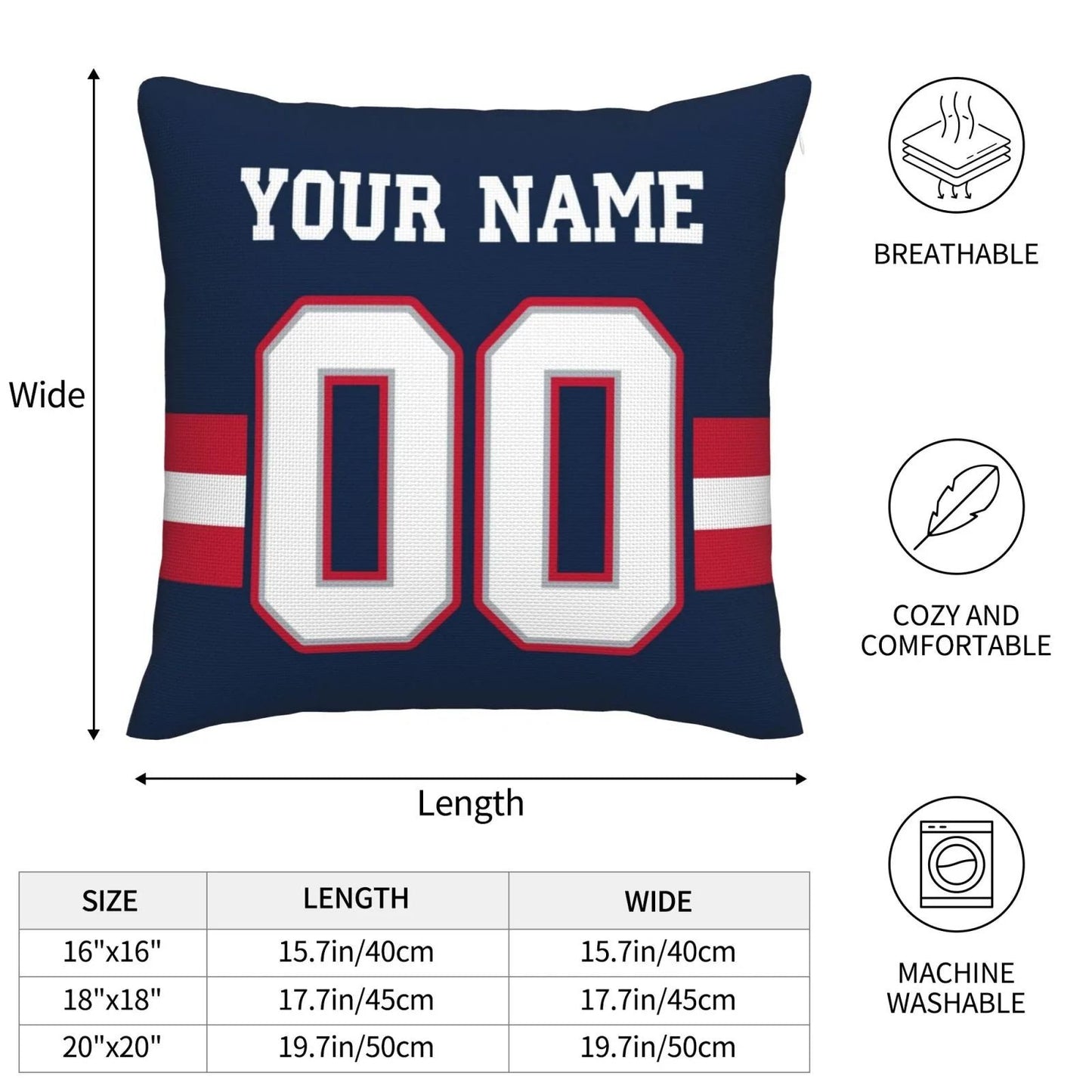 Custom NE.Patriots Pillow Decorative Throw Pillow Case - Print Personalized Football Team Fans Name & Number Birthday Gift Football Pillows