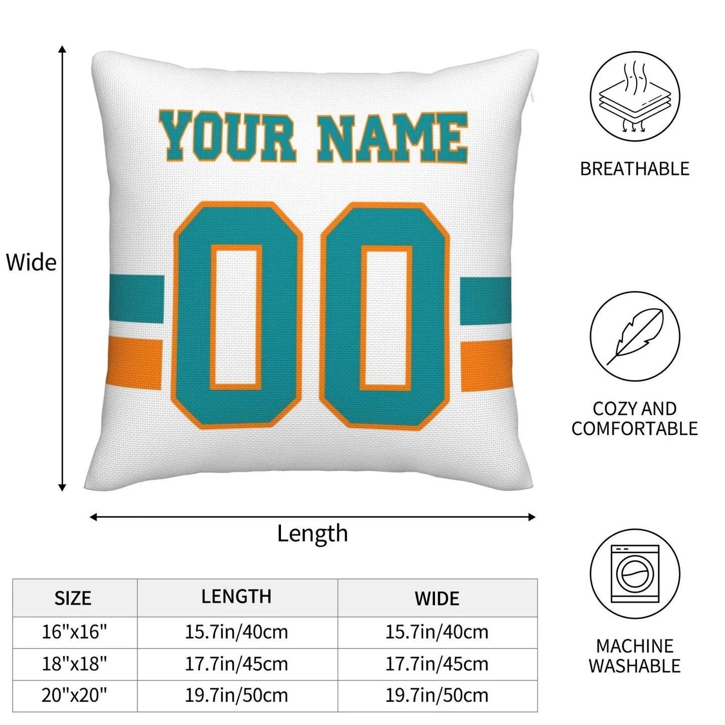 Custom M.Dolphins Pillow Decorative Throw Pillow Case - Print Personalized Football Team Fans Name & Number Birthday Gift Football Pillows