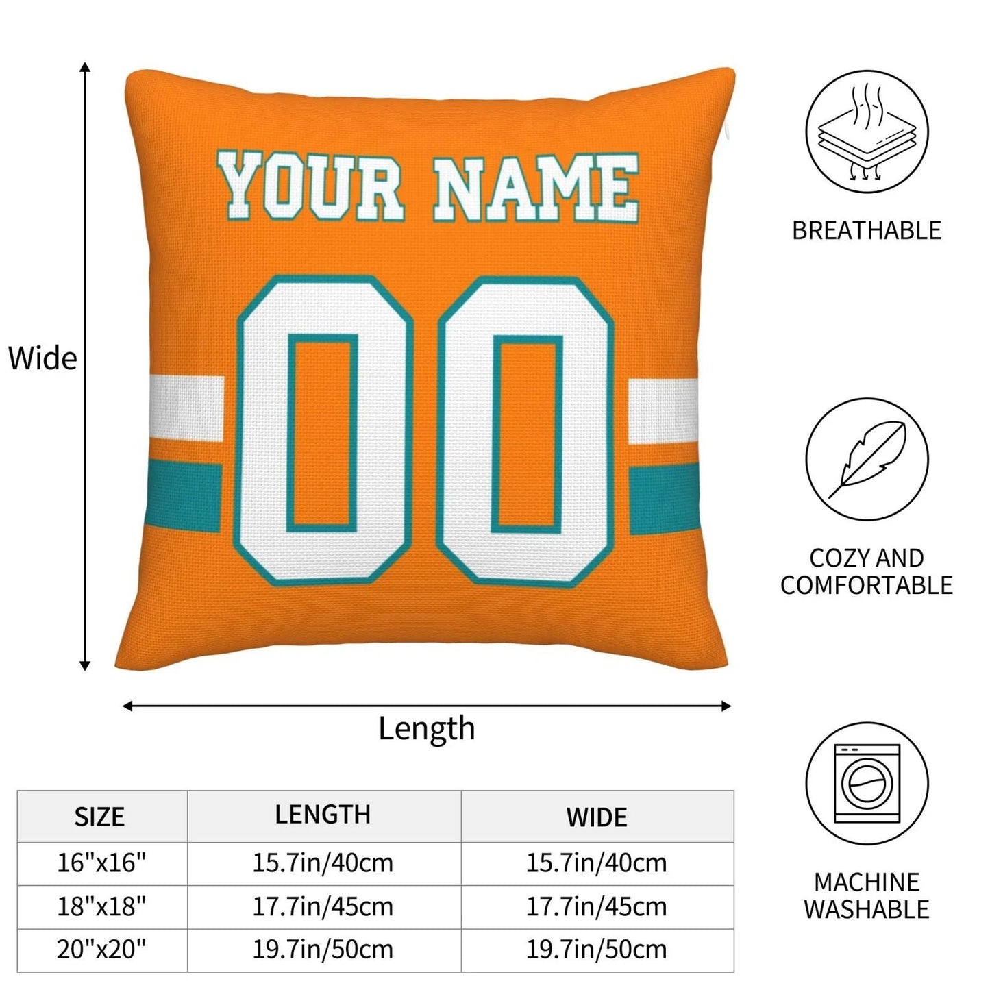 Custom M.Dolphins Pillow Decorative Throw Pillow Case - Print Personalized Football Team Fans Name & Number Birthday Gift Football Pillows