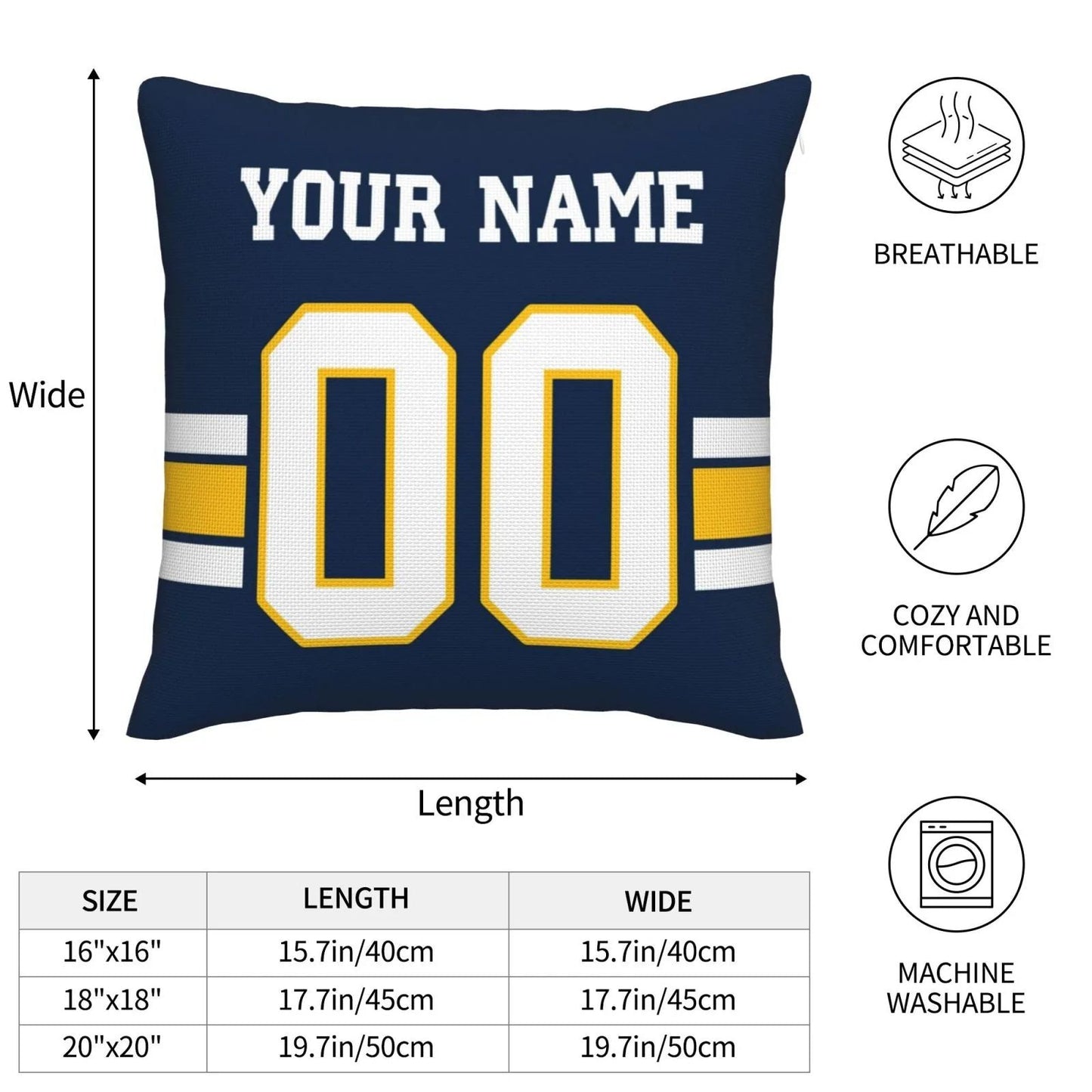 Custom LA.Chargers Pillow Decorative Throw Pillow Case - Print Personalized Football Team Fans Name & Number Birthday Gift Football Pillows