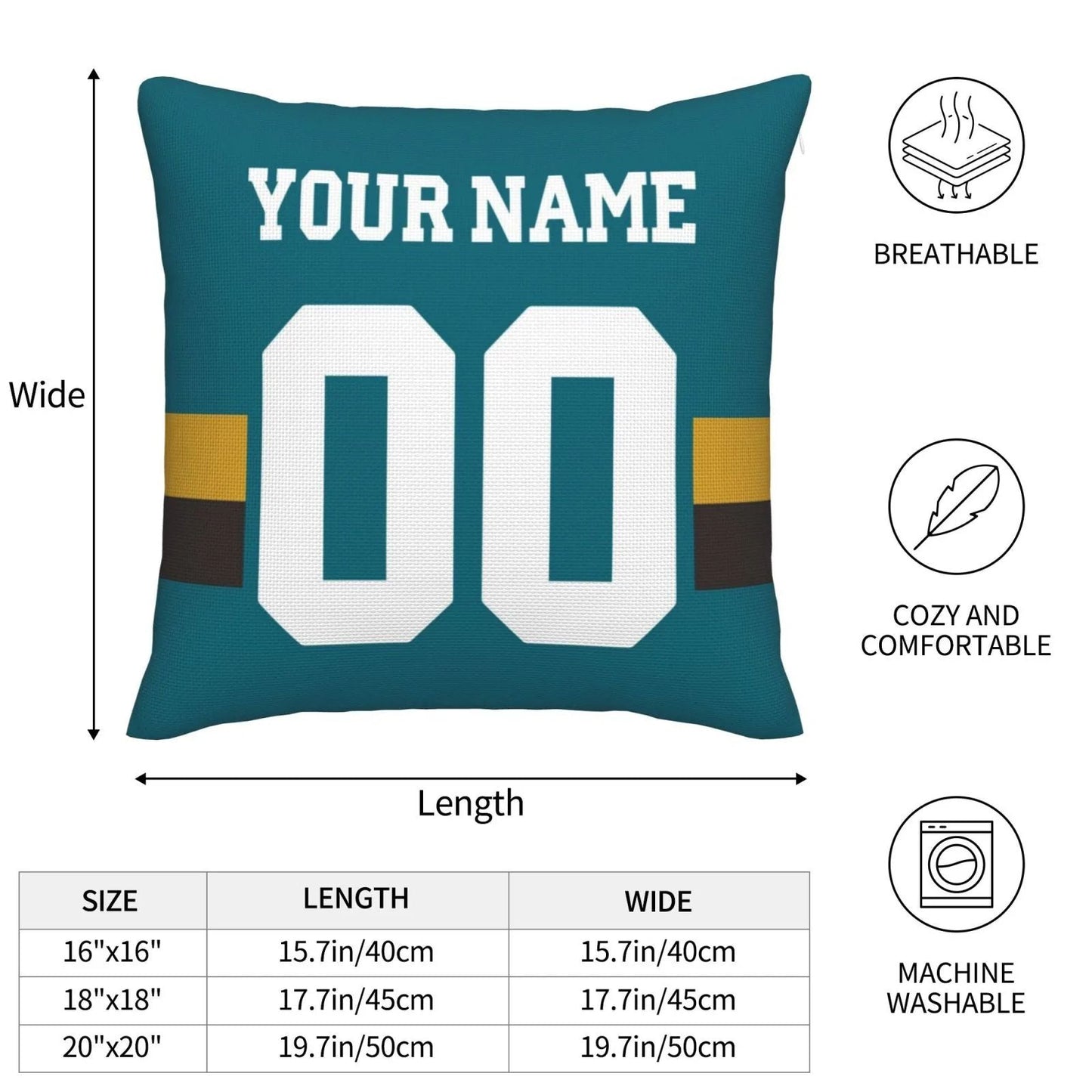 Custom J.Jaguars Pillow Decorative Throw Pillow Case - Print Personalized Football Team Fans Name & Number Birthday Gift Football Pillows