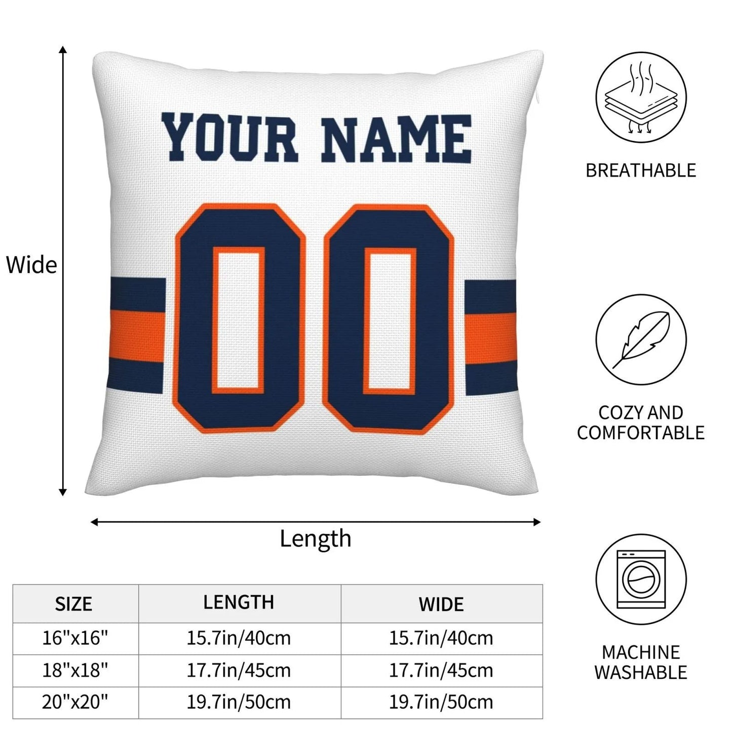 Custom D.Broncos Pillow Decorative Throw Pillow Case - Print Personalized Football Team Fans Name & Number Birthday Gift Football Pillows