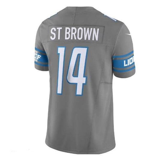 D.Lions #14 Amon-Ra St. Brown Vapor F.U.S.E. Limited Jersey - Silver Stitched American Football Jerseys