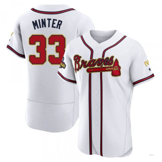 Atlanta Braves #33 A.J. Minter Gold White 2022 Program Jersey Stitches Baseball Jerseys