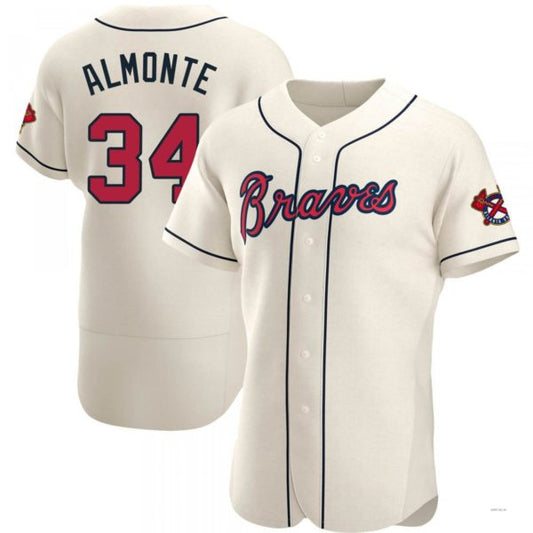 Atlanta Braves #34 Abraham Almonte Cream Alternate Stitches Baseball Jerseys