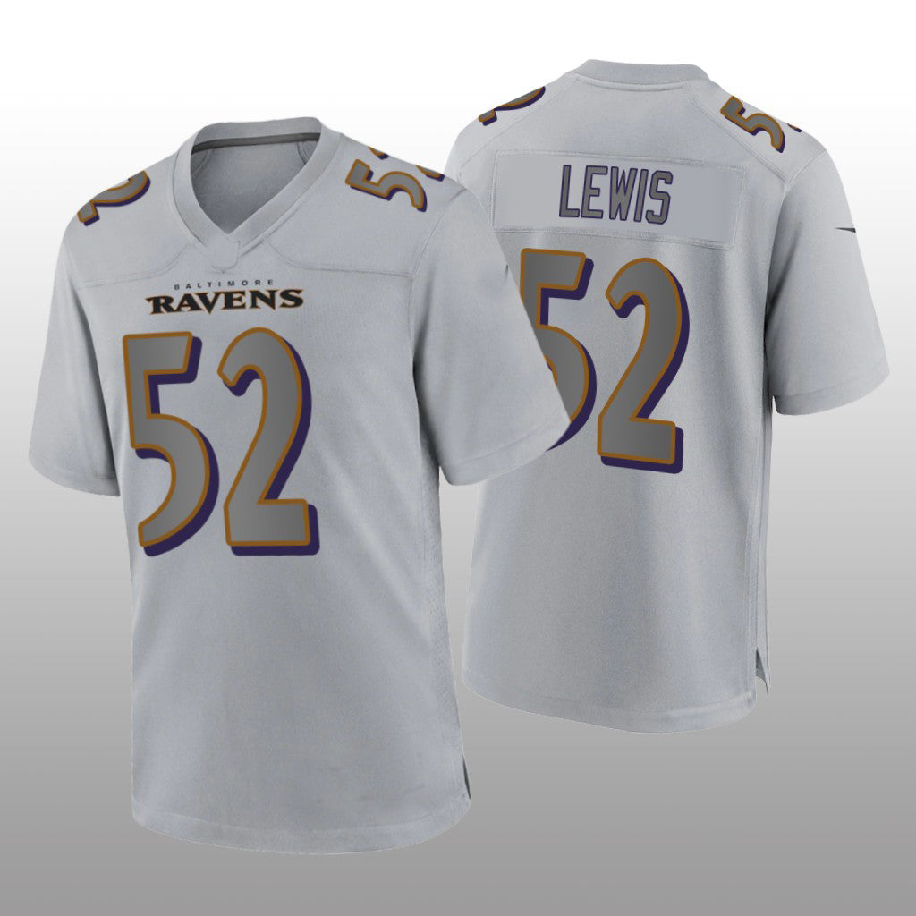 B.Ravens #52 Ray Lewis Gray Atmosphere Game Retired Player Jersey Stitched American Football Jerseys