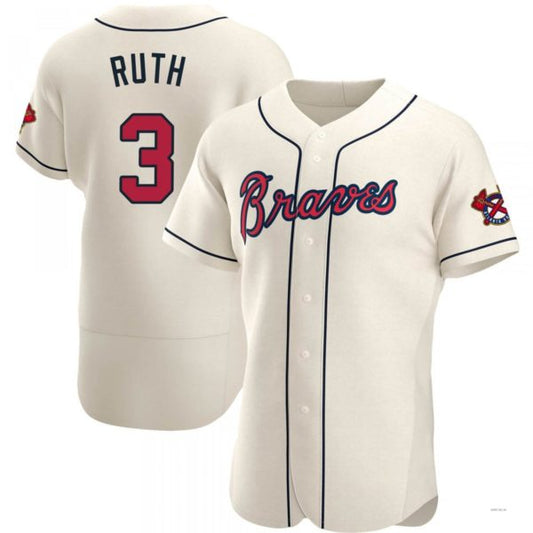 Atlanta Braves #3 Babe Ruth Cream Alternate Jersey Stitches Baseball Jerseys