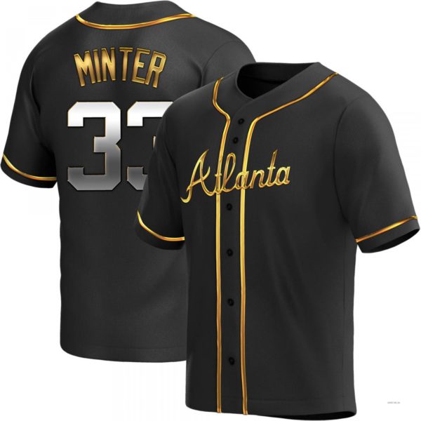 Atlanta Braves #33 A.J. Minter Black Golden Alternate Jersey Stitches Baseball Jerseys