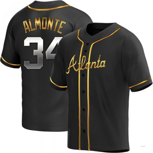 Atlanta Braves #34 Abraham Almonte Black Golden Alternate Jersey Stitches Baseball Jerseys