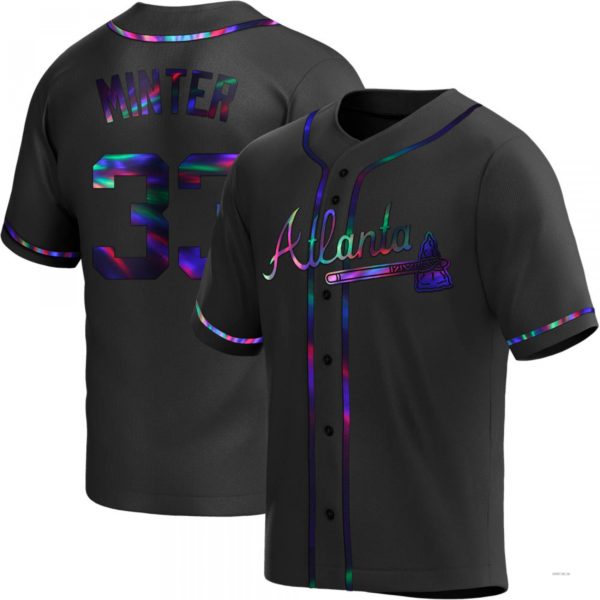 Atlanta Braves #33 A.J. Minter Black Holographic Alternate Jersey Stitches Baseball Jerseys