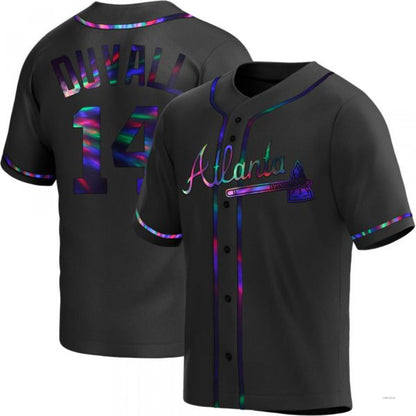 Atlanta Braves #14 Adam Duvall Black Holographic Alternate Jersey Stitches Baseball Jerseys