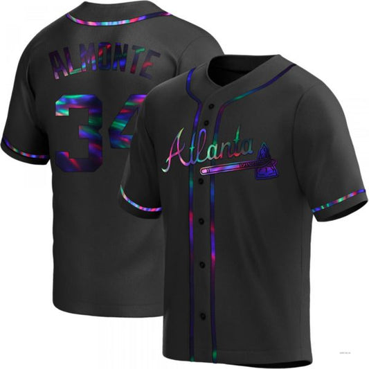 Atlanta Braves #34 Abraham Almonte Black Holographic Alternate Jersey Stitches Baseball Jerseys