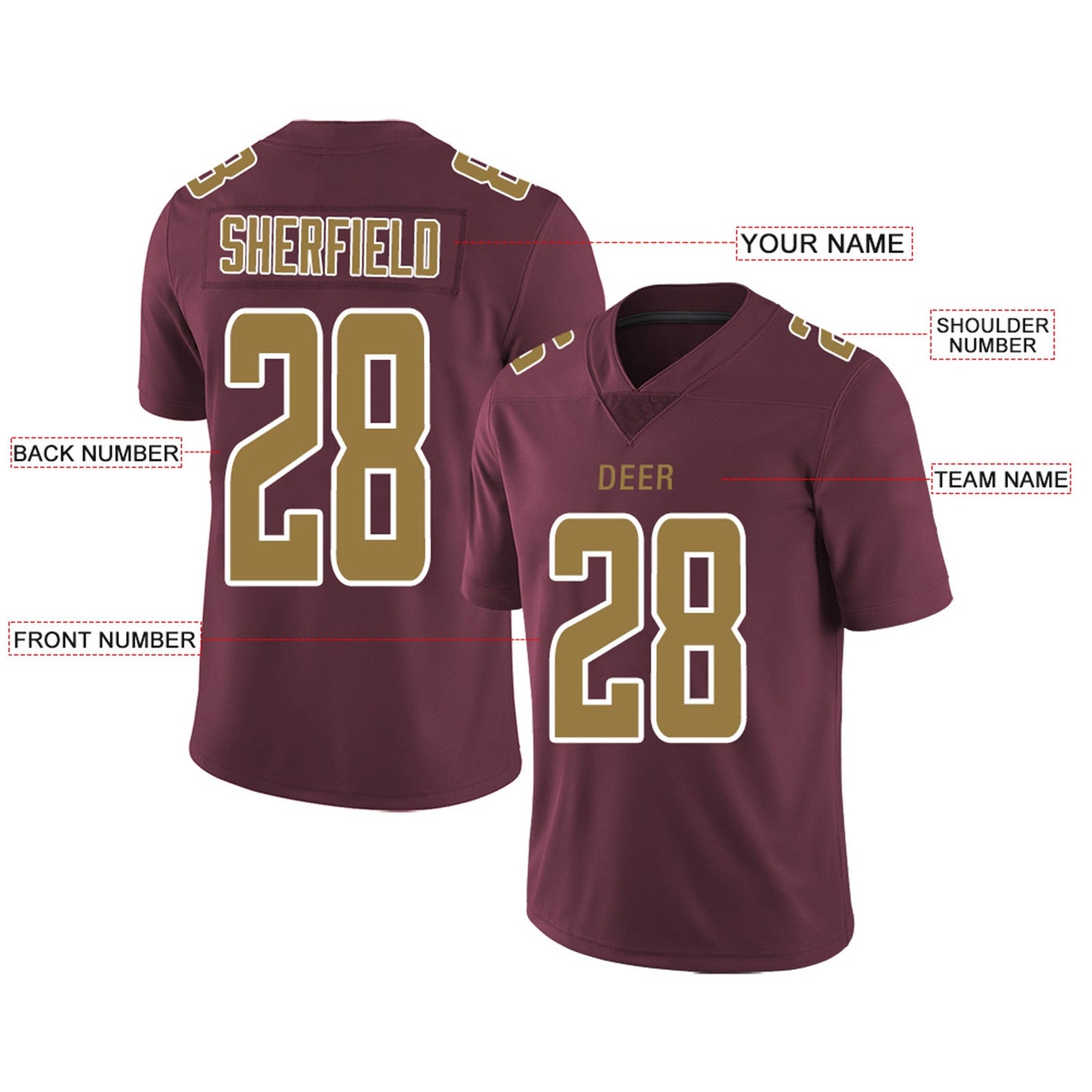 Custom W.Football Team Player or Personalized Design Your Own Name for Men's Women's Youth Jerseys Burgundy Football Jerseys