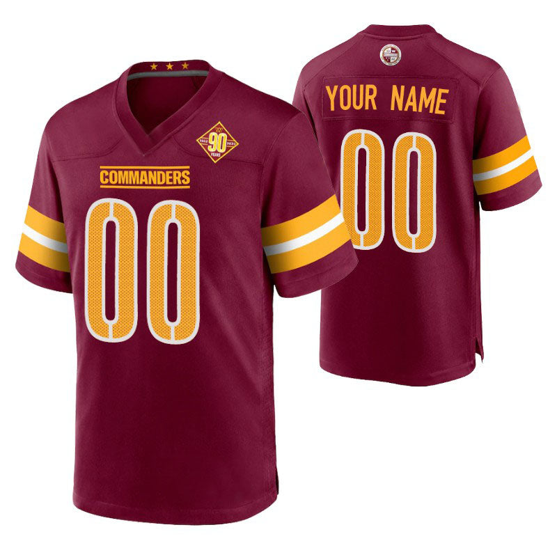 Custom W.Commanders Burgundy 90th Anniversary Game Football Jerseys