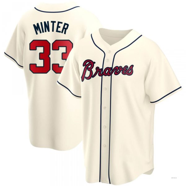 Atlanta Braves #33 A.J. Minter Cream Alternate Jersey Stitches Baseball Jerseys