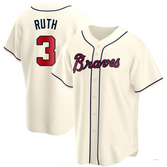 Atlanta Braves #3 Babe Ruth Cream Alternate Jersey Stitches Baseball Jerseys