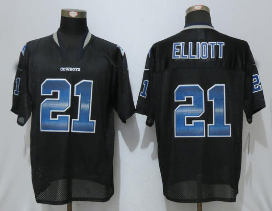 D.Cowboys #21 Ezekiel Elliott Black Strobe Stitched Fashion Jersey American Jerseys