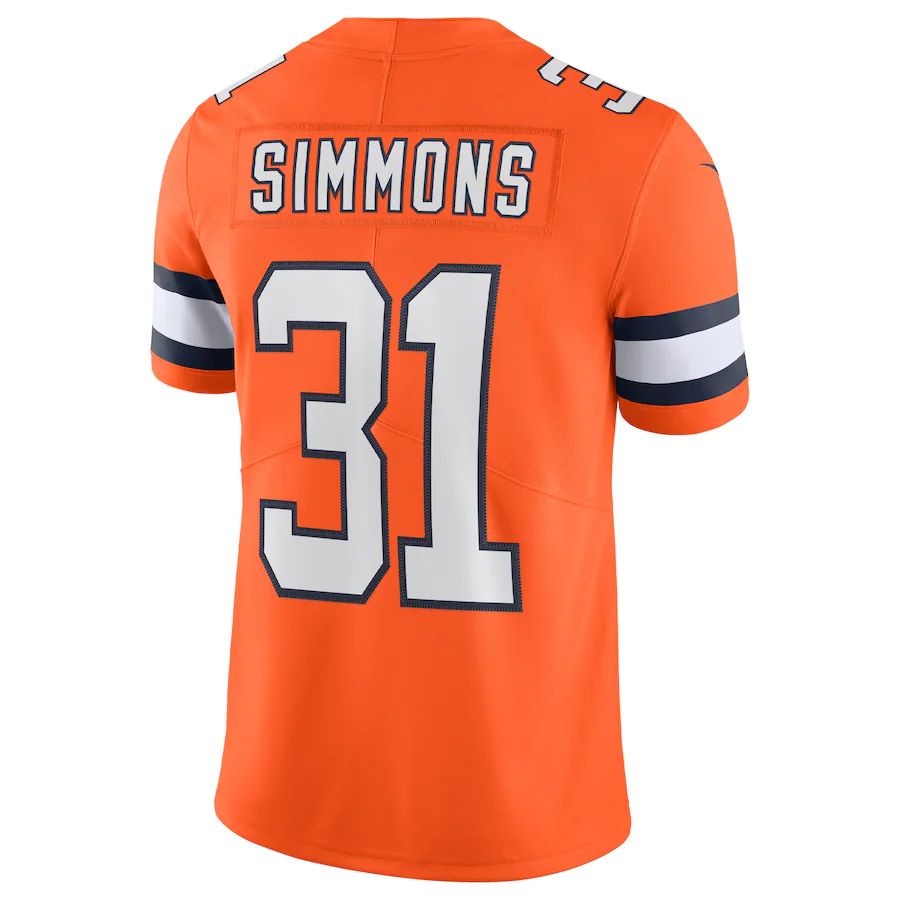 D.Broncos #31 Justin Simmons Orange Alternate Vapor Limited Jersey Stitched American Football Jerseys