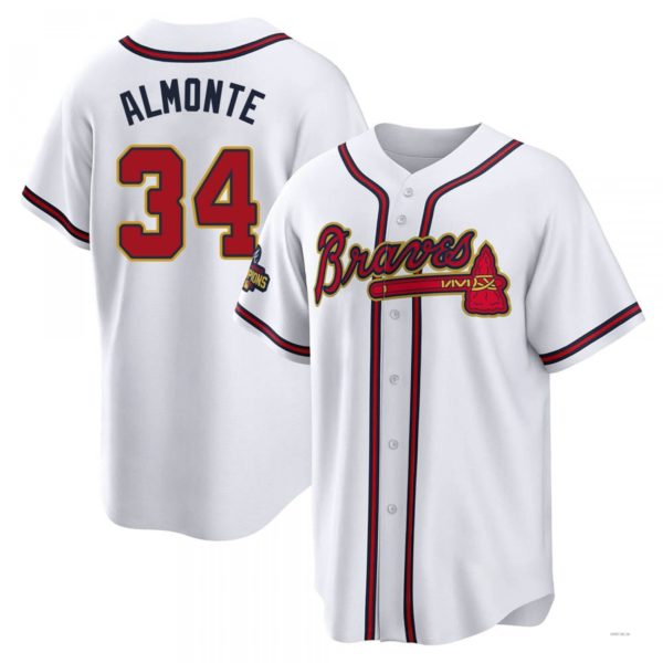 Atlanta Braves #34 Abraham Almonte Gold White 2022 Program Jersey Stitches Baseball Jerseys