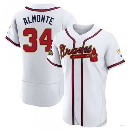 Atlanta Braves #34 Abraham Almonte Gold White 2022 Program Jersey Stitches Baseball Jerseys