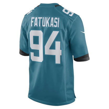 J.Jaguars #94 Folorunso Fatukasi Teal Game Player Jersey Stitched American Football Jerseys