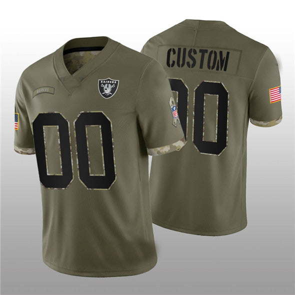 Custom LV.Raiders ACTIVE PLAYER 2022 Olive Salute To Service Limited Stitched Jersey  American Football Jerseys