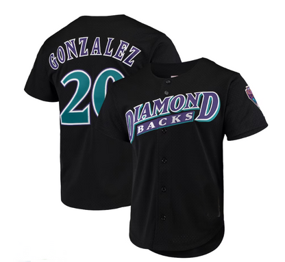 Arizona Diamondbacks #20 Luis Gonzalez Mitchell & Ness Cooperstown Collection Mesh Batting Practice Button-Up Jersey - Black Stitches Baseball Jerseys