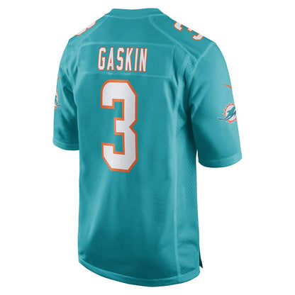 M.Dolphins #3 Myles Gaskin Aqua Game Player Jersey Stitched American Football Jerseys