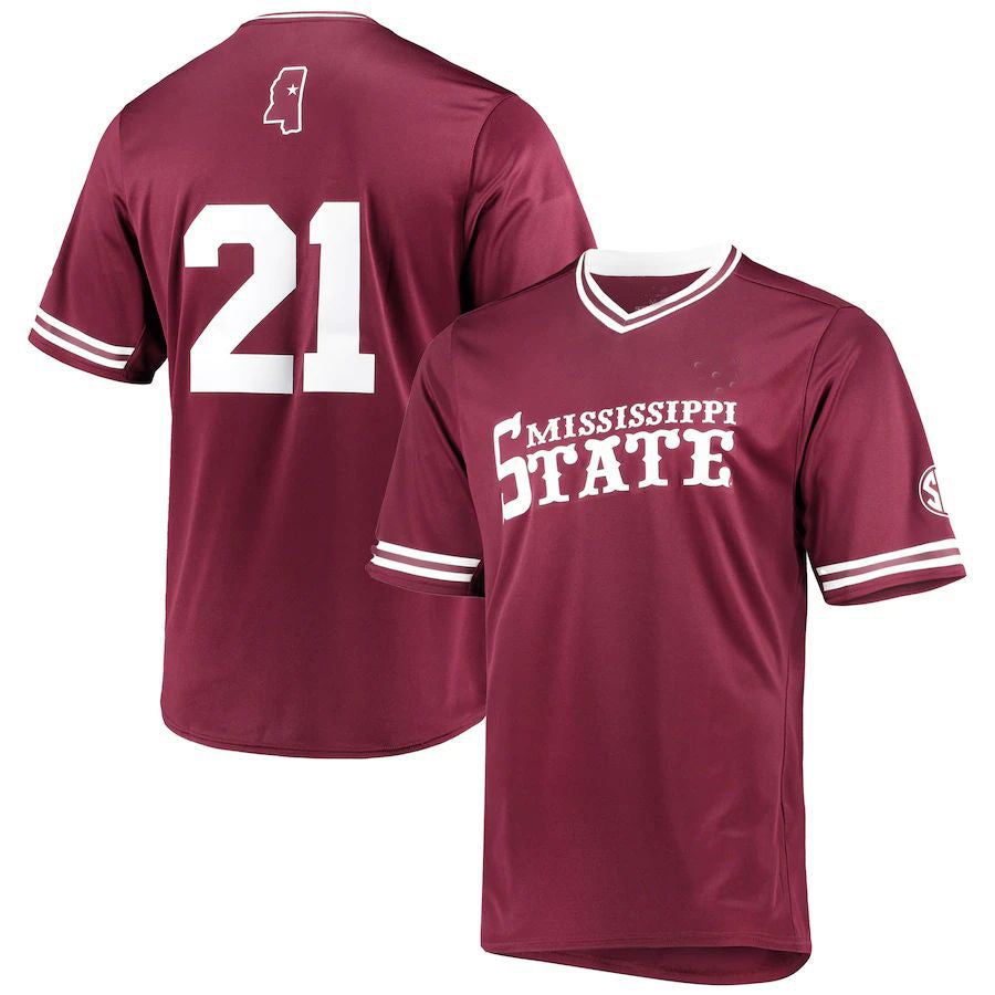 M.State Bulldogs Replica V-Neck Baseball Jersey Maroon Stitched American College Jerseys