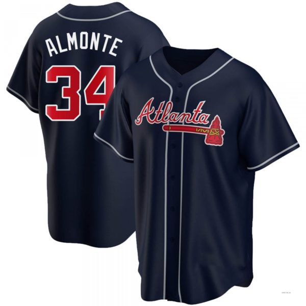 Atlanta Braves #34 Abraham Almonte Navy Alternate Jersey Stitches Baseball Jerseys