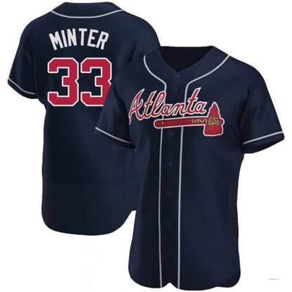 Atlanta Braves #33 A.J. Minter Navy Alternate Jersey Stitches Baseball Jerseys