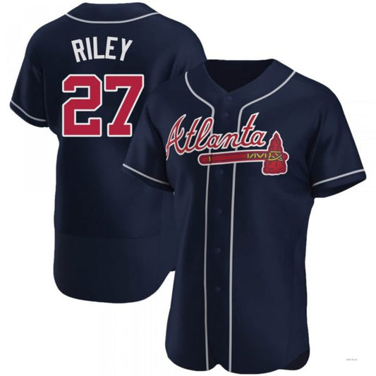 Atlanta Braves #27 Austin Riley Navy Alternate Jersey Stitches Baseball Jerseys