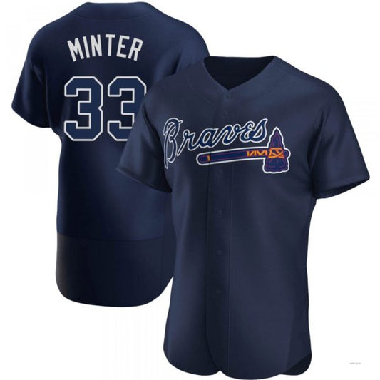 Atlanta Braves #33 A.J. Minter Navy Alternate Team Name Jersey Stitches Baseball Jerseys