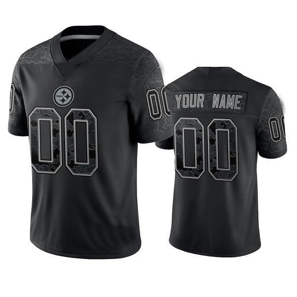 Custom P.Steelers Active Player  Reflective Limited Stitched Jersey Black Football Jerseys