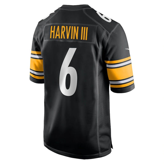 P.Steelers #6 Pressley Harvin III Black Game Jersey Stitched American Football Jerseys