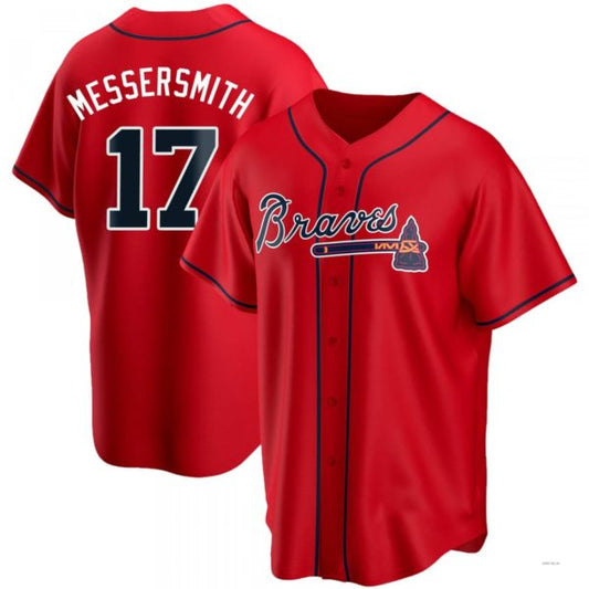 Atlanta Braves #17 Andy Messersmith Red Alternate Jersey Stitches Baseball Jerseys