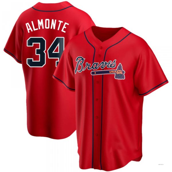 Atlanta Braves #34 Abraham Almonte Red Alternate Jersey Stitches Baseball Jerseys