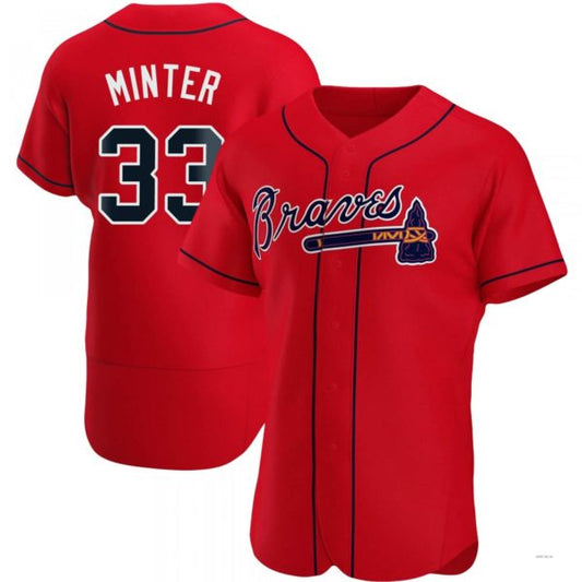 Atlanta Braves #33 A.J. Minter Red Alternate Jersey Stitches Baseball Jerseys