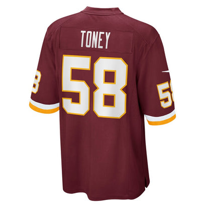 W.Football Team #58 Shaka Toney Burgundy Game Jersey Stitched American Football Jerseys