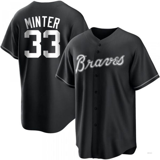 Atlanta Braves #33 A.J. Minter White Black/ Jersey Stitches Baseball Jerseys